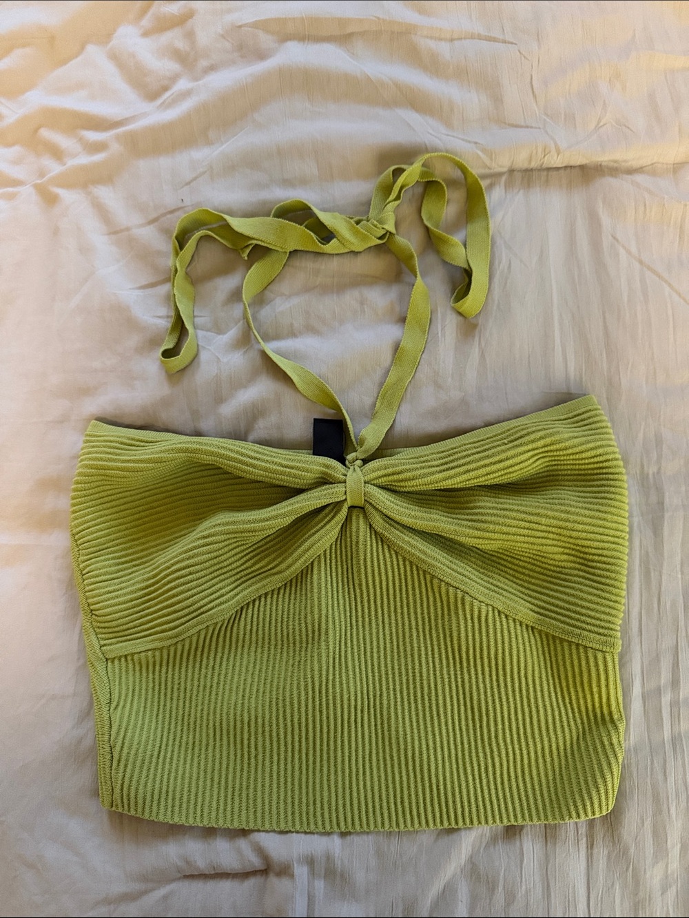 WINDSOR Ribbed Tie-Front Tube Top in Lime Green